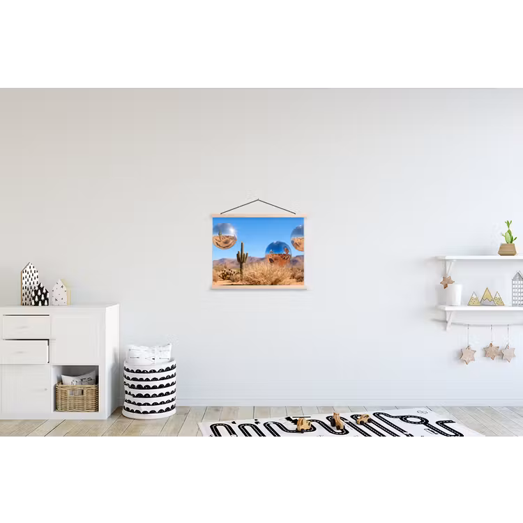 Hanging Poster - Desert - Mirror Ball - Art - Woestijn - Spiegelbal - Kunst textielposter latten blank klein