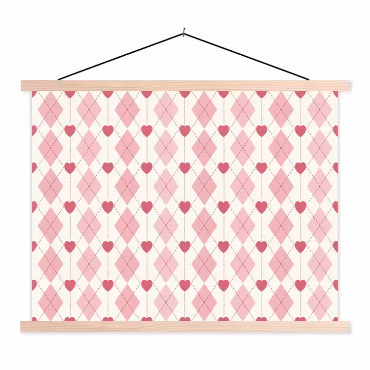 Ruiten - Klassiek - Roze - Wit textielposter latten blank klein 122 -3d