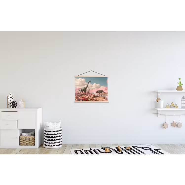 Hanging Poster - Dinosaur - Pink - Landscape - Dinosaurus - Roze - Landschap textielposter latten blank klein
