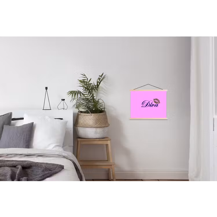 Diva - Lip - Panterprint - Roze textielposter latten blank klein -woonkamer