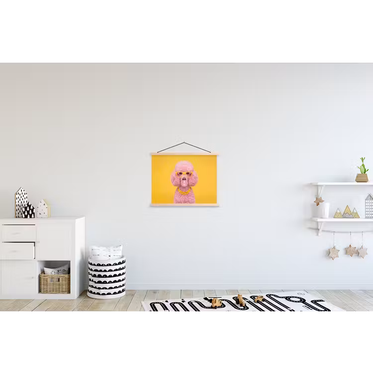 Hond - Kauwgum - Dieren - Modern - Roze textielposter latten blank klein -kinderkamer