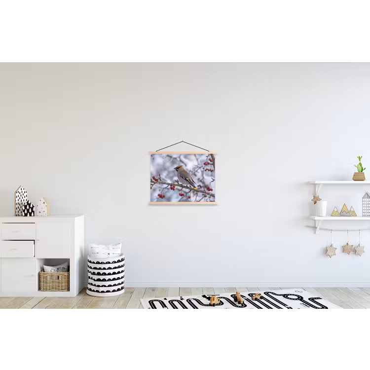 Pestvogel - Bessen - Winter - Natuur textielposter latten blank klein -kinderkamer