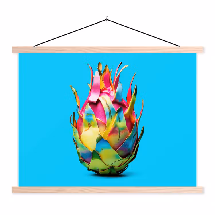 Drakenfruit - Blauw - Levendig textielposter latten blank klein -3d