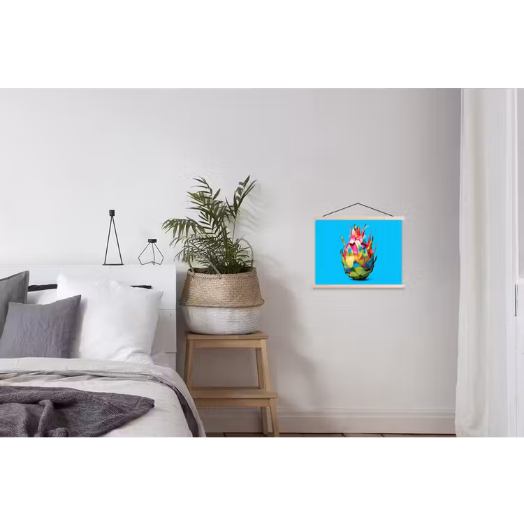 Drakenfruit - Blauw - Levendig textielposter latten blank klein -woonkamer