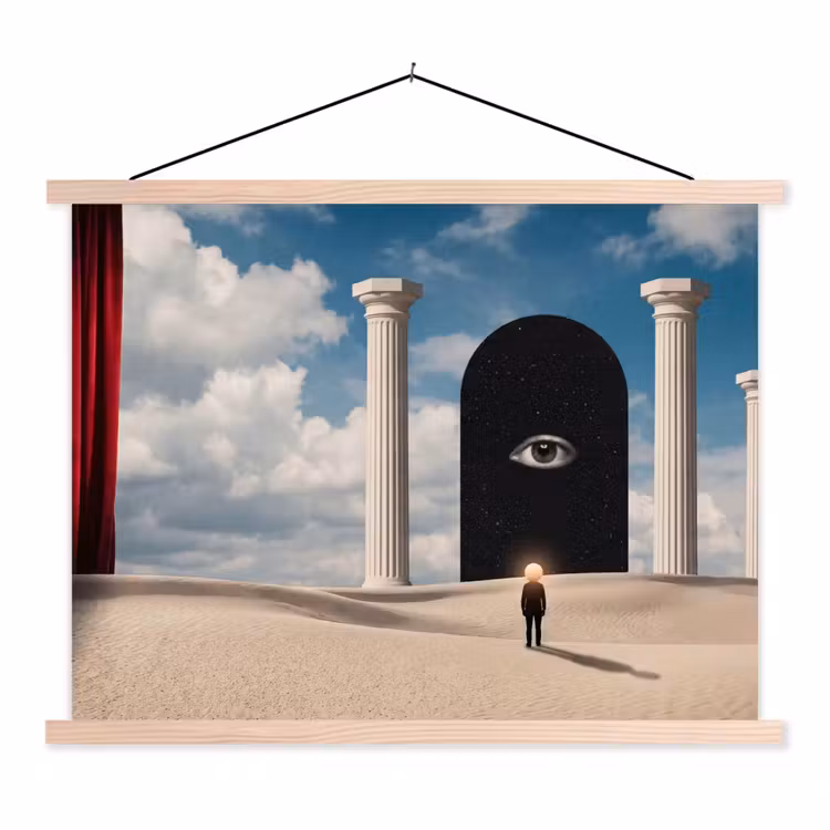 Hanging Poster - Dream - Desert - Eye - Droom - Woestijn - Oog textielposter latten blank klein