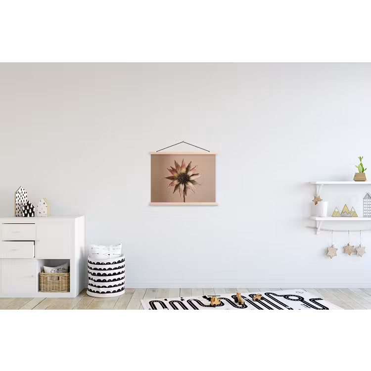 Droogbloem - Protea - Vintage - Beige - Rustiek textielposter latten blank klein -kinderkamer