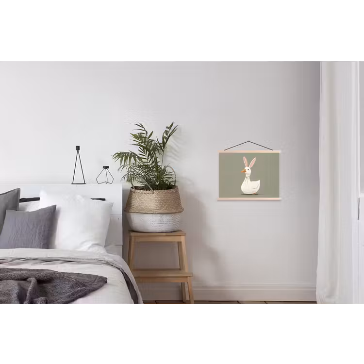 Eend - Konijnoren - Grijs textielposter latten blank klein -woonkamer
