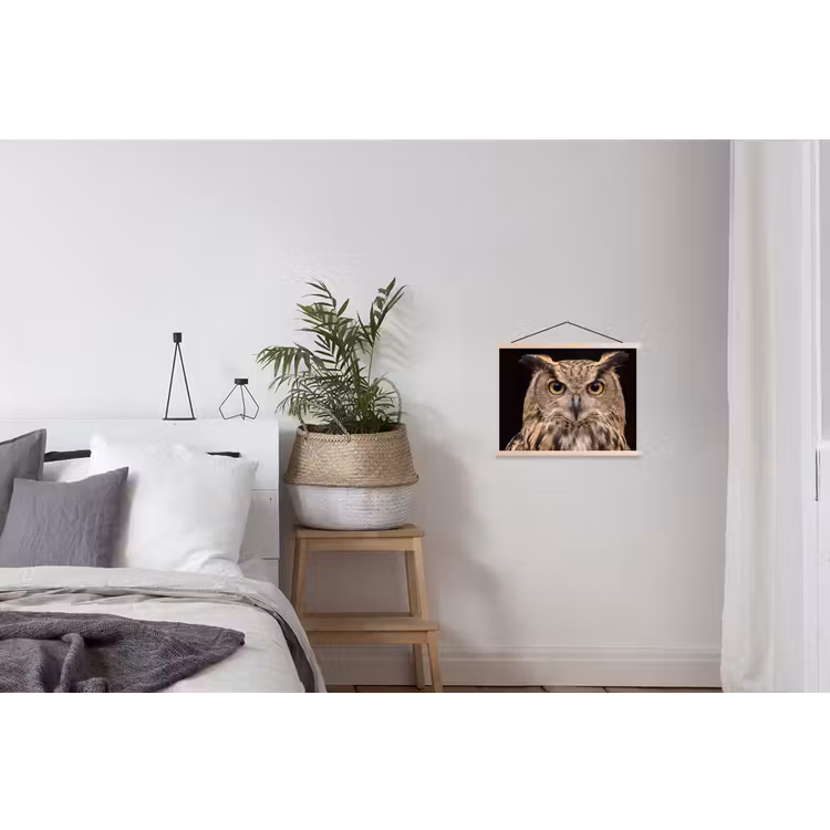 Oehoe - Uil - Portret - Bruin textielposter latten blank klein -woonkamer