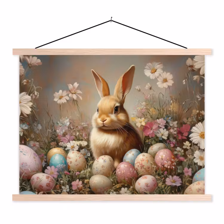 Paashaas - Lente - Paaseieren textielposter latten blank klein -3d