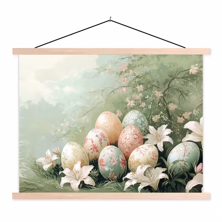 Paaseieren - Pasteltinten - Bloemen textielposter latten blank klein -3d