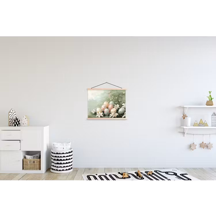Paaseieren - Pasteltinten - Bloemen textielposter latten blank klein -kinderkamer