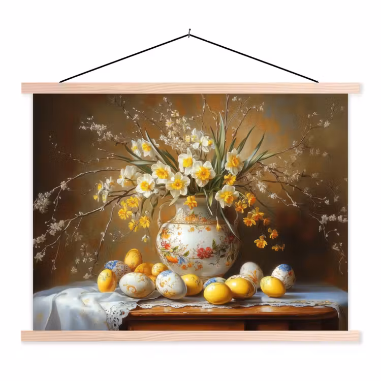 Paaseieren - Stilleven - Vaas textielposter latten blank klein -3d