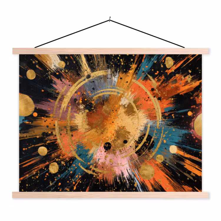 Explosie - Verfstructuur - Goud - Abstract textielposter latten blank klein -3d