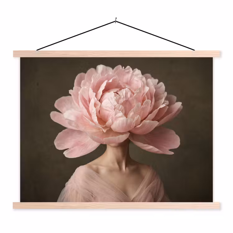 Gezicht - Roos - Roze textielposter latten blank klein -3d