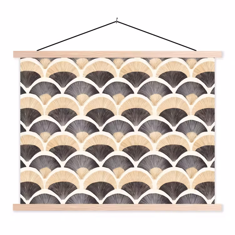 Waaier - Patroon - Zwart - Beige textielposter latten blank klein 122 -3d