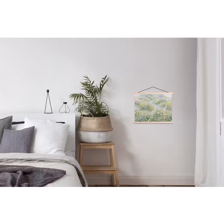 Bloemenveld - Heuvels - Kleurrijk textielposter latten blank klein -woonkamer