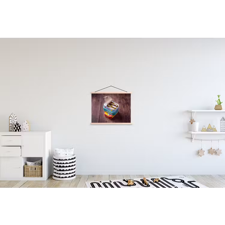 Hanging Poster - Fish - Cans - Kitchen - Vis - Blikjes - Keuken textielposter latten blank klein
