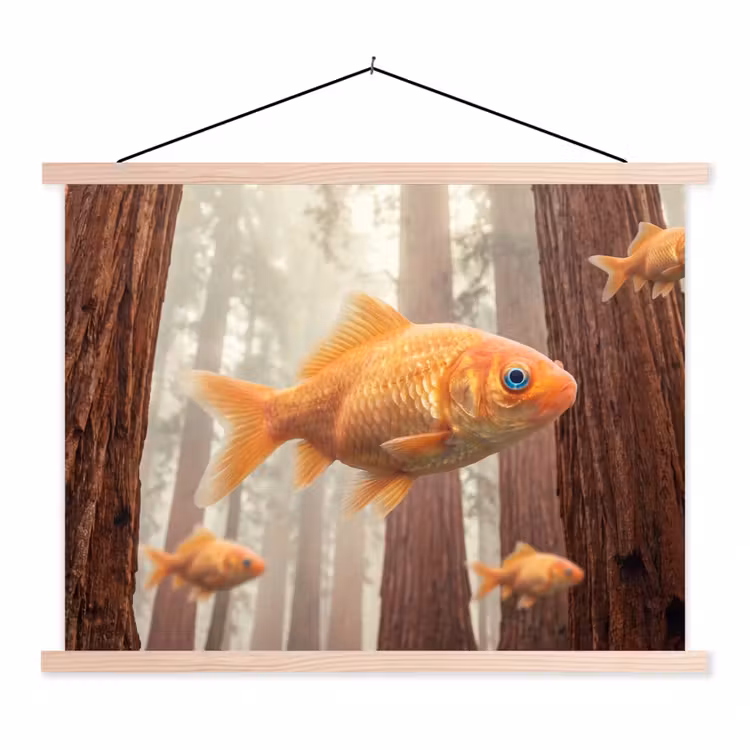 Hanging Poster - Fish - Forest - Fantasy - Vis - Bos - Fantasie textielposter latten blank klein
