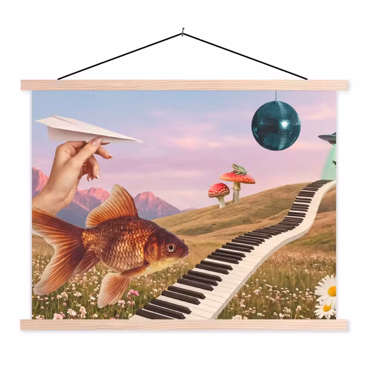 Hanging Poster - Fish - Nature - Abstract - Vis - Natuur - Abstract textielposter latten blank klein