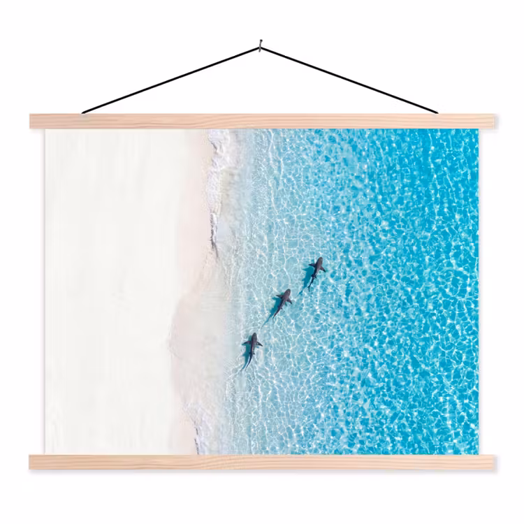 Vis - Oceaan - Strand - Turquoise - Natuur textielposter latten blank klein -3d
