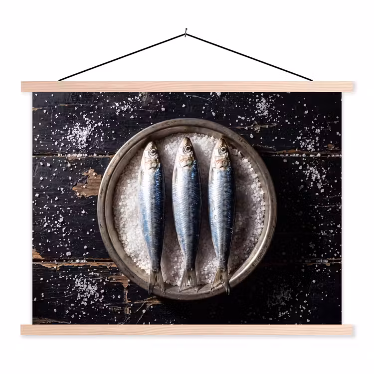 Hanging Poster - Fish - Salt - Food - Vis - Zout - Eten textielposter latten blank klein