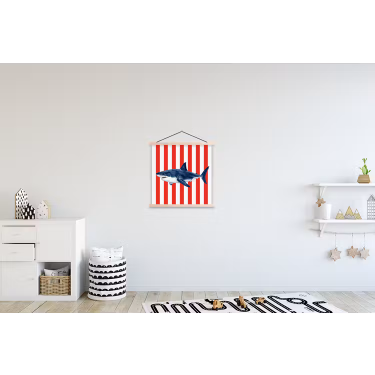 Vis - Haai - Zee - Illustratie - Blauw textielposter latten blank klein -kinderkamer