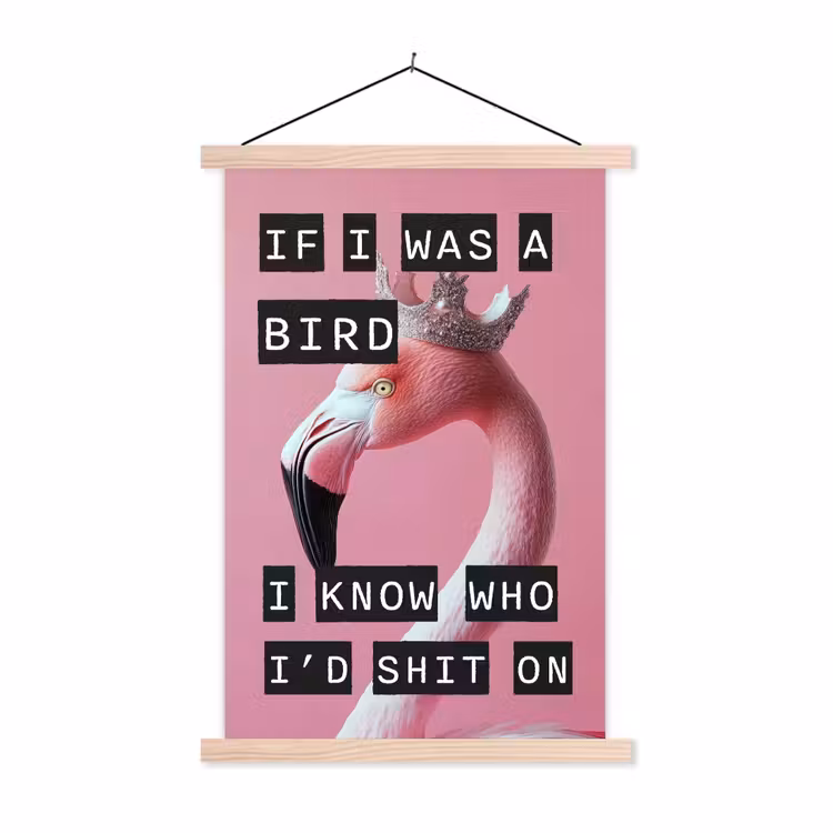 Flamingo - Roze - Vogel - Decoratie textielposter latten blank klein -3d