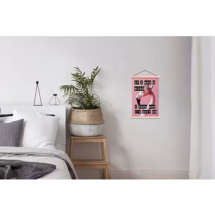 Flamingo - Roze - Vogel - Decoratie textielposter latten blank klein -woonkamer