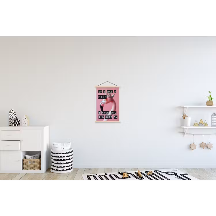 Flamingo - Roze - Vogel - Decoratie textielposter latten blank klein -kinderkamer