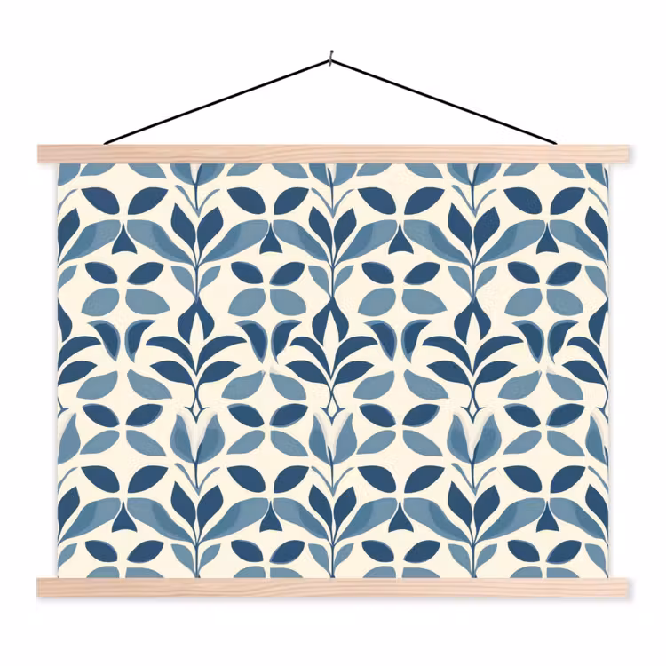 Flora - Modern - Blauw textielposter latten blank klein 122 -3d