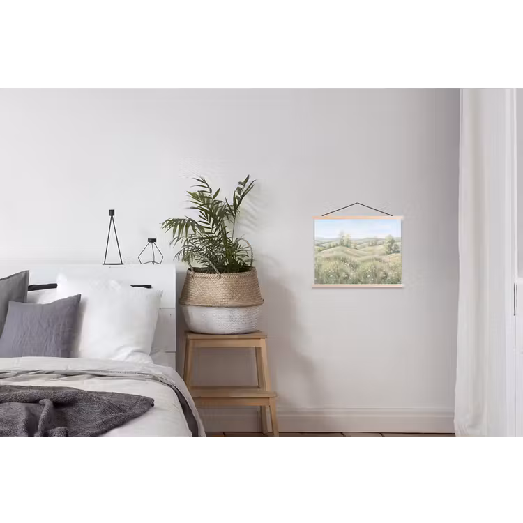 Bloemen veld - Bloemen - Groen textielposter latten blank klein -woonkamer