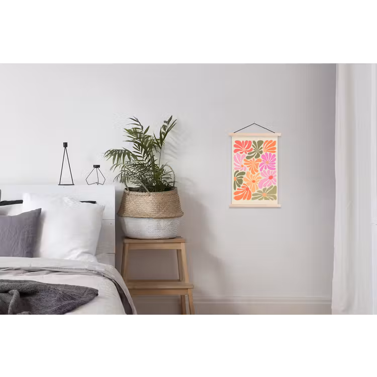 Bloemvormen - Retro - Kleurrijk textielposter latten blank klein -woonkamer
