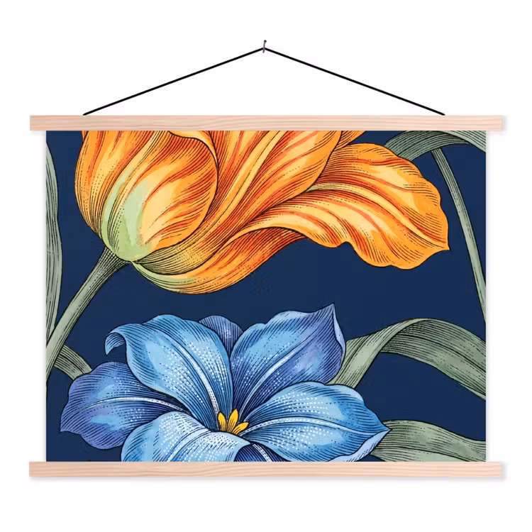 Hanging Poster - Flowers - Botanical - Pattern - Bloemen - Botanisch - Patroon textielposter latten blank klein