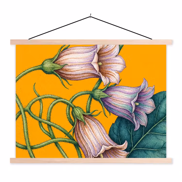 Hanging Poster - Flowers - Botanical - Yellow - Bloemen - Botanisch - Geel textielposter latten blank klein