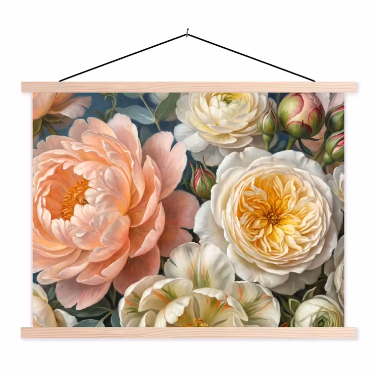 Bloemen - Boeket - Natuur - Klassiek - Kleurrijk textielposter latten blank klein -3d