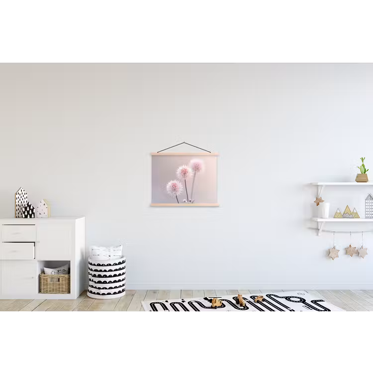 Bloemen - Bollen - Roze textielposter latten blank klein -kinderkamer