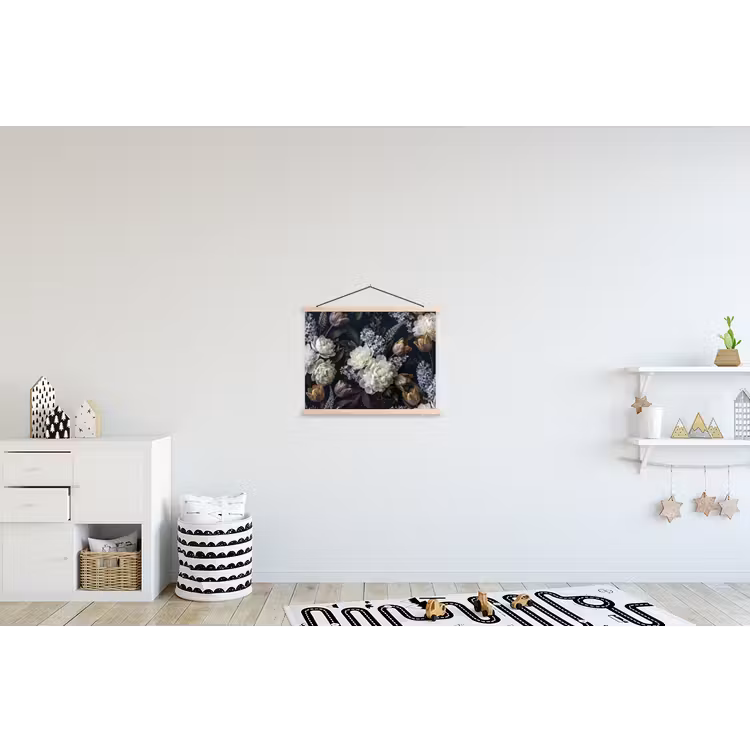 Bloemen - Donker - Elegant - Natuur - Wit textielposter latten blank klein -kinderkamer