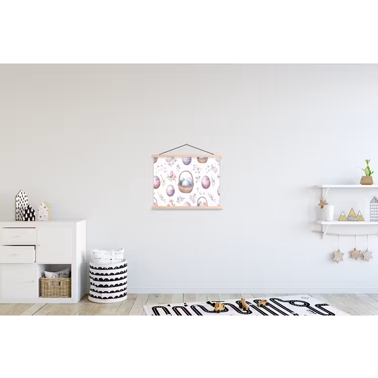 Bloemen - Paaseieren - Patroon textielposter latten blank klein -kinderkamer