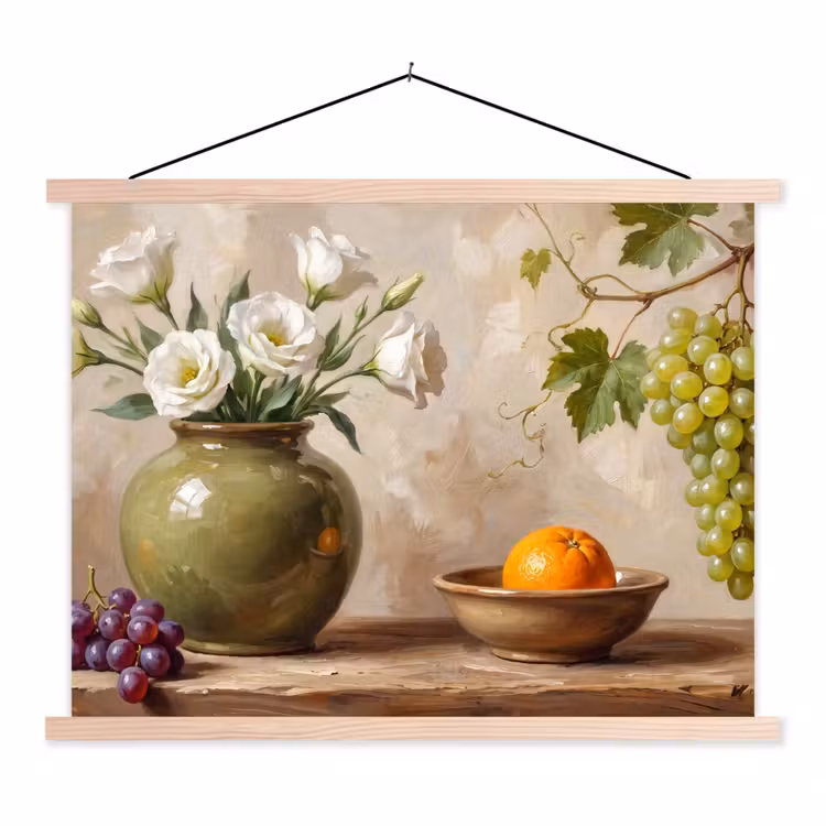 Hanging Poster - Flowers - Fruit - Still Life - Bloemen - Fruit - Stilleven textielposter latten blank klein