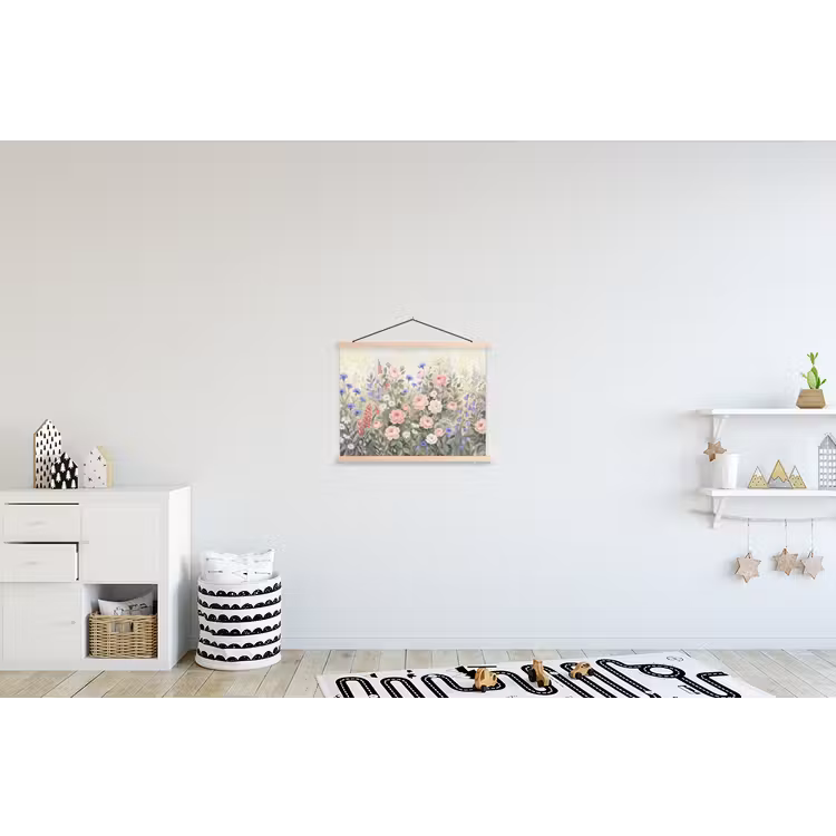 Bloemen - Tuin - Natuur - Kleurrijk textielposter latten blank klein -kinderkamer
