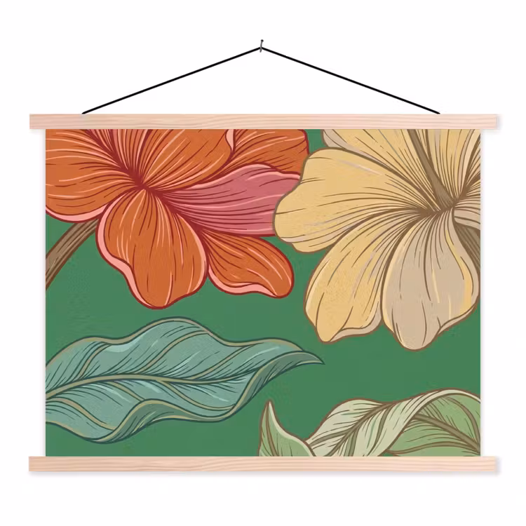 Hanging Poster - Flowers - Greenery - Illustration - Bloemen - Groen - Illustratie textielposter latten blank klein