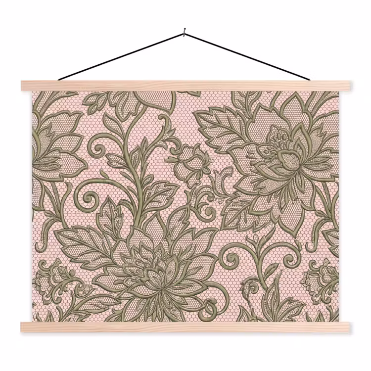 Bloemen - Kant - Patroon - Klassiek - Groen textielposter latten blank klein -3d