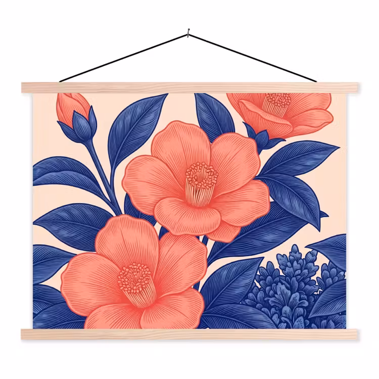 Hanging Poster - Flowers - Leaves - Botanical - Bloemen - Bladeren - Botanisch textielposter latten blank klein