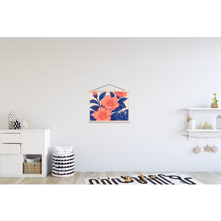 Hanging Poster - Flowers - Leaves - Botanical - Bloemen - Bladeren - Botanisch textielposter latten blank klein