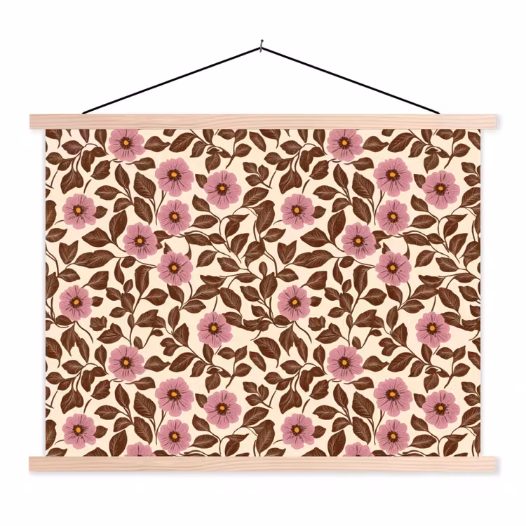 Bloemen - Bladeren - Kleurrijk textielposter latten blank klein 122 -3d