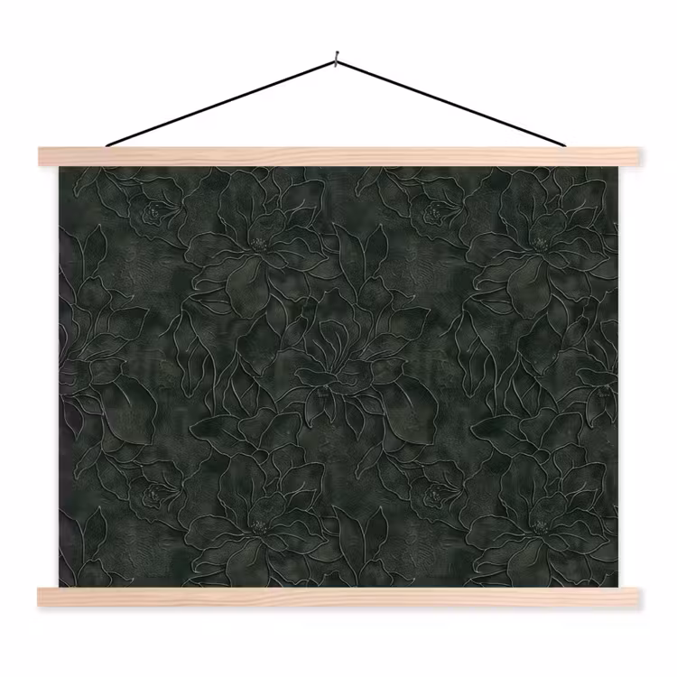 Bloemen - Lijnen - Groen textielposter latten blank klein 122 -3d