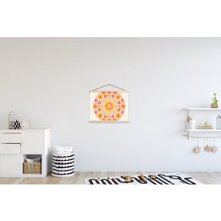 Bloemen - Mandala - Patroon - Kleurrijk textielposter latten blank klein -kinderkamer
