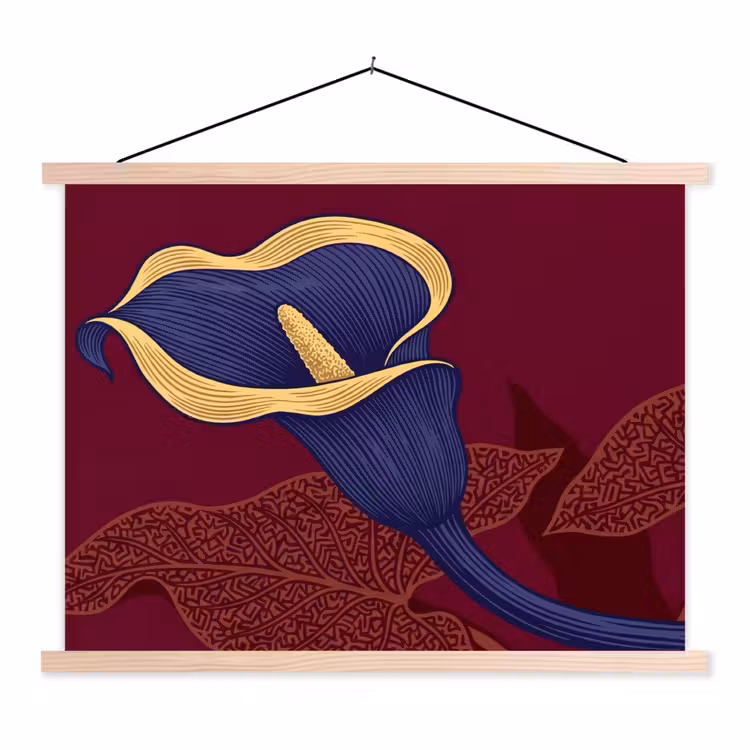 Hanging Poster - Flowers - Modern - Purple - Bloemen - Modern - Paars textielposter latten blank klein