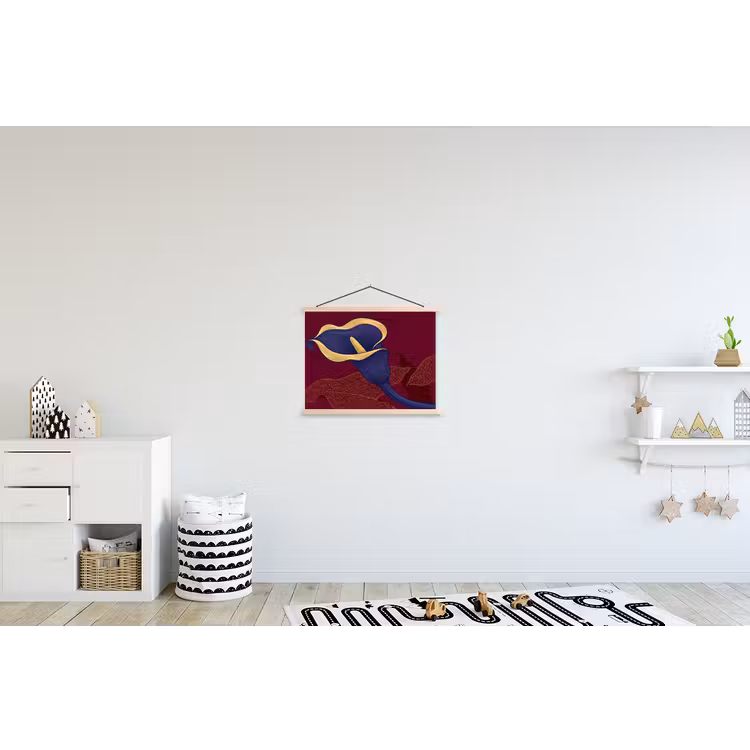 Hanging Poster - Flowers - Modern - Purple - Bloemen - Modern - Paars textielposter latten blank klein