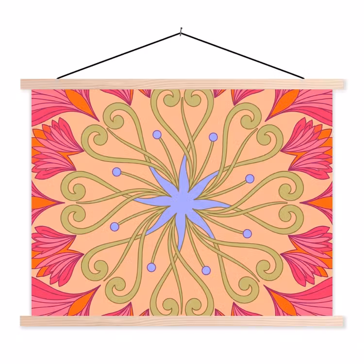Bloemen - Patroon - Abstract - Roze - Decoratief textielposter latten blank klein -3d